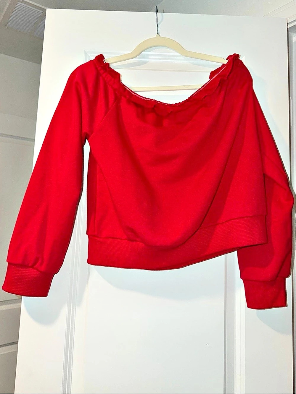 Forever 21 SoftTerry Off Shoulder Sweatshirt Red Cropped